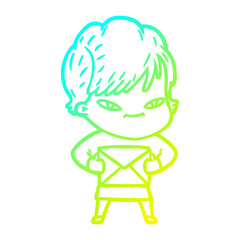 cold gradient line drawing cartoon happy woman