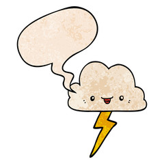 cartoon storm cloud and speech bubble in retro texture style