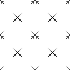 Seamless pattern with silhouette icon of a crossed rapiers. Fencing, swordplay. Vector illustration for design, web, wrapping paper, fabric, wallpaper.