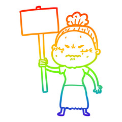 rainbow gradient line drawing cartoon annoyed old lady