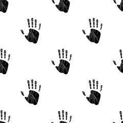 Seamless pattern with human palm on white background. Handprint icon. Vector illustration for design, web, wrapping paper, fabric, wallpaper.