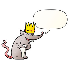 cartoon rat king laughing and speech bubble in smooth gradient style