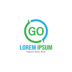 Initial GO logo template with modern frame. Minimalist GO letter logo vector illustration