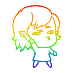 rainbow gradient line drawing cartoon vampire girl
