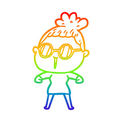rainbow gradient line drawing cartoon woman wearing spectacles
