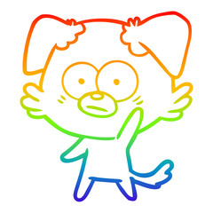 rainbow gradient line drawing nervous dog cartoon waving