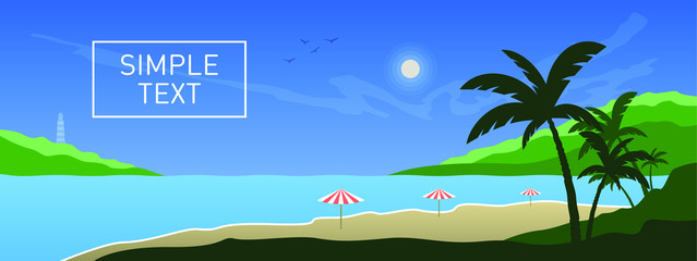 Summer holiday tropical ocean day, flat vector illustration, 10 eps
