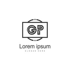 Initial GP logo template with modern frame. Minimalist GP letter logo vector illustration