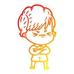 warm gradient line drawing cartoon frustrated woman