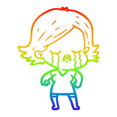 rainbow gradient line drawing cartoon girl crying