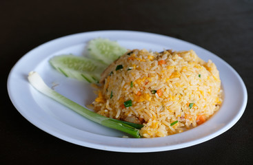 stir fried crab rice on white dish