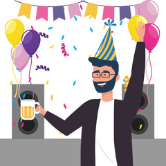 Man cartoon with party hat design