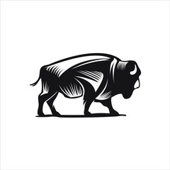 Animal logo vintage black rustic silhouette of buffalo ox 