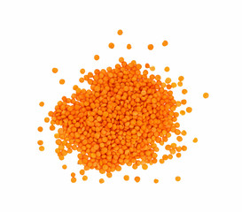 Heap of orange lentil lens isolated on white - obrazy, fototapety, plakaty
