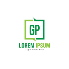 Initial GP logo template with modern frame. Minimalist GP letter logo vector illustration