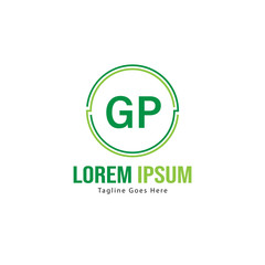 Initial GP logo template with modern frame. Minimalist GP letter logo vector illustration
