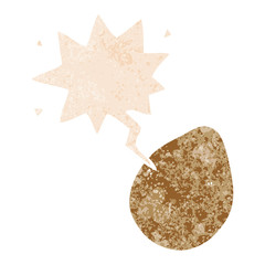 cartoon egg and speech bubble in retro textured style
