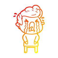 warm gradient line drawing cartoon crying man