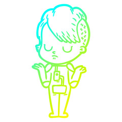 cold gradient line drawing cartoon woman