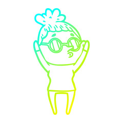 cold gradient line drawing cartoon woman wearing glasses