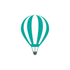 Obraz premium blue hot air balloon. Flat cartoon icon. Vector illustration isolated on white.