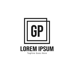 Initial GP logo template with modern frame. Minimalist GP letter logo vector illustration
