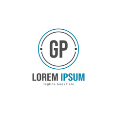 Initial GP logo template with modern frame. Minimalist GP letter logo vector illustration
