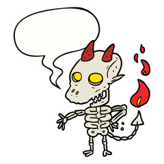 cartoon spooky skeleton demon and speech bubble