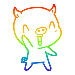 rainbow gradient line drawing happy cartoon pig