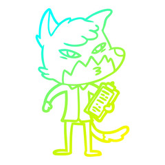 cold gradient line drawing clever cartoon fox