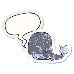 cartoon whale and speech bubble distressed sticker