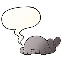 cartoon seal and speech bubble in smooth gradient style
