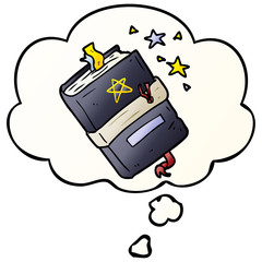 cartoon book of spells and thought bubble in smooth gradient style