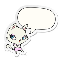 cute cartoon female cat and speech bubble sticker
