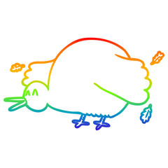 rainbow gradient line drawing cartoon kiwi bird flapping wings