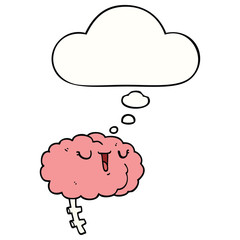 happy cartoon brain and thought bubble