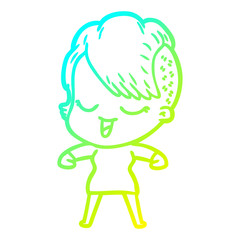 cold gradient line drawing happy cartoon girl