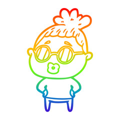 rainbow gradient line drawing cartoon librarian woman wearing spectacles