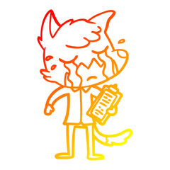warm gradient line drawing crying business fox cartoon