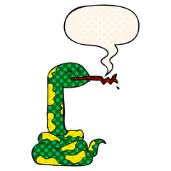 cartoon hissing snake and speech bubble in comic book style