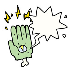 spooky halloween zombie hand and speech bubble