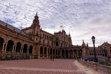 Fototapeta na wymiar Tourism in the city of Seville, Plaza de España, Triana neighborhood, Rio Guadalquivir ...