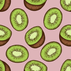 Seamless pattern with hand drawn colored kiwi
