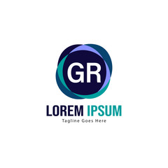 Initial GR logo template with modern frame. Minimalist GR letter logo vector illustration