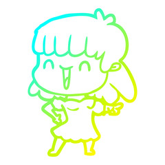cold gradient line drawing cartoon woman