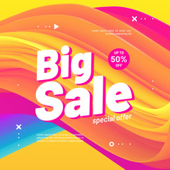 Sale Discount abstract 3d vector gradient banner. Big sale special up to 50% off. Summer wave poster. Trendy design. Square template for banner, flyer, Sale promotion, ad, blog, marketing.1. Eps 10