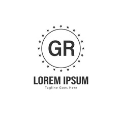 Initial GR logo template with modern frame. Minimalist GR letter logo vector illustration