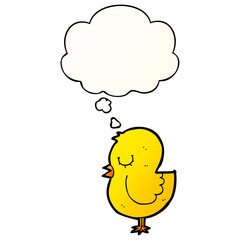 cartoon bird and thought bubble in smooth gradient style