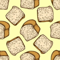 Seamless pattern with hand drawn colored croissants and bread