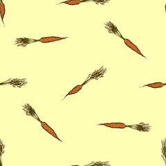 Seamless pattern with hand drawn colored carrot